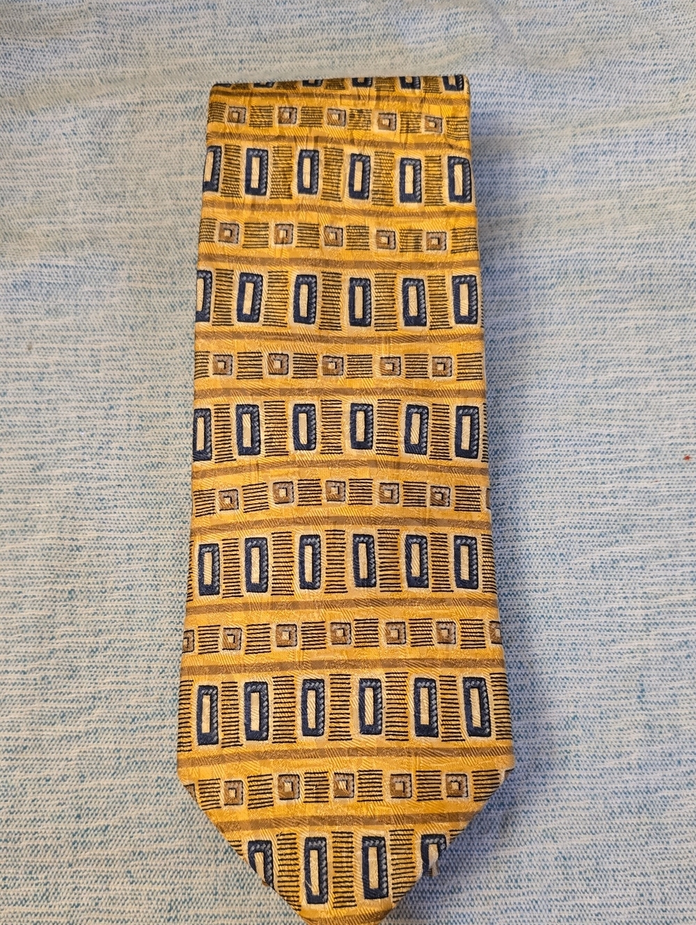 Yellow Geometric Pattern Men's Tie By Lands End Silk
